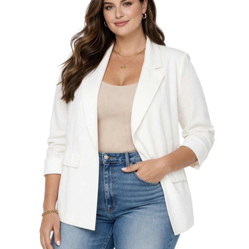 Liverpool LA White Blazer Jacket 1X Open Front Tailored NWT Chic